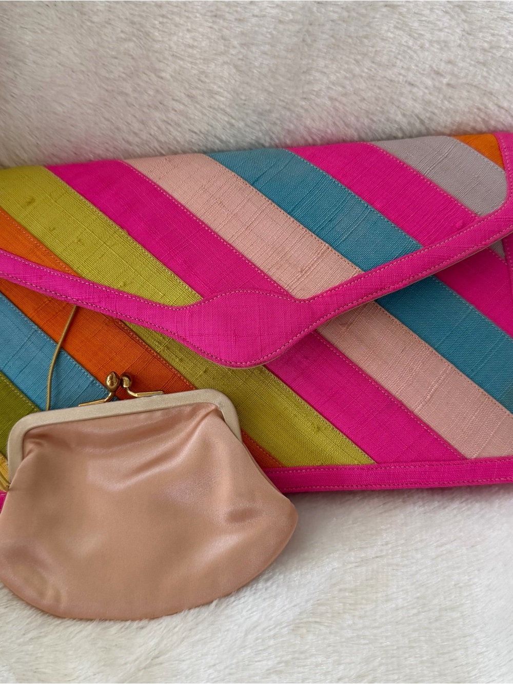 Vintage Saks Fifth Avenue Coblentz Rainbow Striped Silk Clutch Purse Bag Luxury